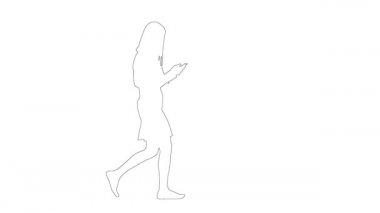 Uzun saçlı zayıf bir kızın robot resmini çizdir ve cep telefonuna beyaz arka planda izole edilmiş bir mesaj yaz.