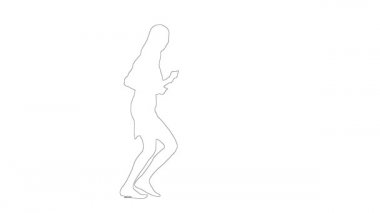 Uzun saçlı zayıf kızın taslağı beyaz arka planda izole edilmiş.