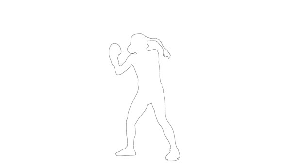 Outline sketch of woman in boxing gloves is training isolated on white background — Stock Video