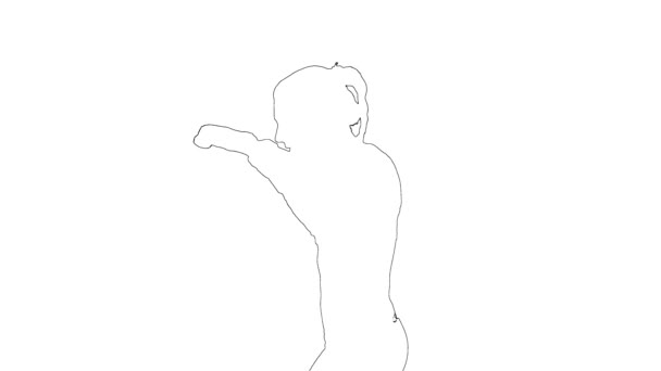 Outline sketch of woman in boxing gloves is training isolated on white background. Close up — Stock Video