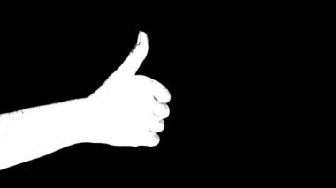 Siyah arkaplandaki gibi baş parmak işareti gösteren beyaz çizim.