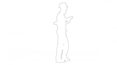 Miğferli müteahhit erkek taslağı beyaz arka planda yürüyor