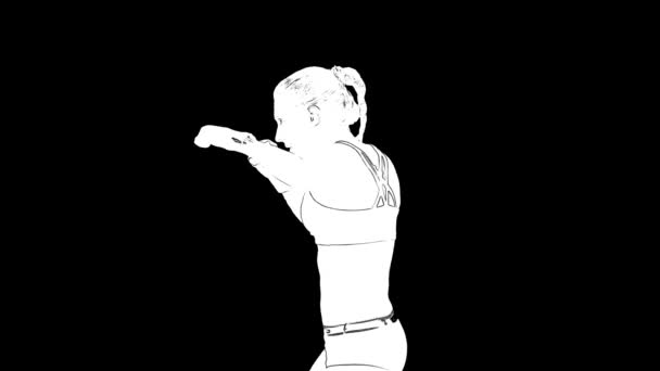 Portret kobiety w białych szkicach w rękawiczkach bokserskich to trening izolowany na czarnym tle. — Wideo stockowe