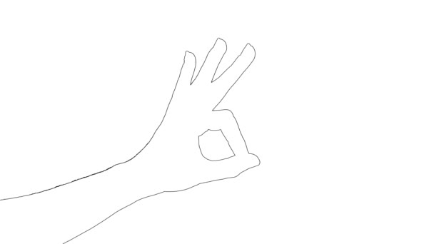 Σκιαγράφημα περίγραμμα του χεριού που δείχνει OK χειρονομία σε λευκό φόντο. — Αρχείο Βίντεο