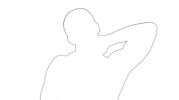 Outline schets van de mens lijdt aan pijn in de nek op witte achtergrond. — Stockvideo