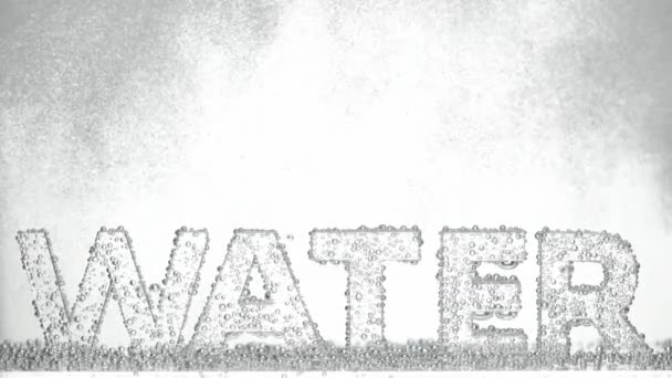 Word vatten i bubblor av syre på vit bakgrund. — Stockvideo