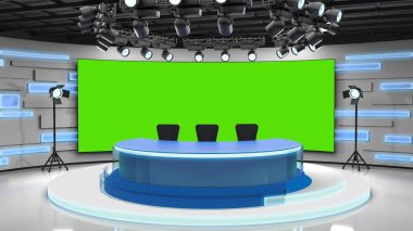 Televizyon stüdyosu. Haber odası. Blye ve kırmızı arka plan. General ve yakın çekim. Haber stüdyosu. Stüdyo Arkaplanı. Haber odası fırını. Herhangi bir yeşil ekran veya krom anahtar video üretimi için mükemmel bir arkaplan