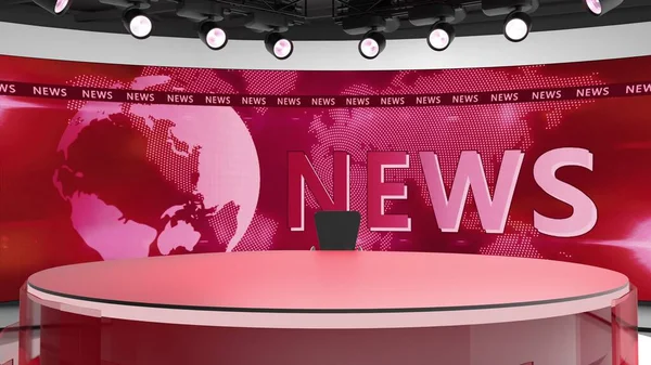 Estudio de televisión. Sala de noticias. Blye y fondo rojo. General y disparo de primer plano. Estudio de noticias. Antecedentes. Sala de prensa de panadería. El telón de fondo perfecto para cualquier producción de video con pantalla verde o croma key — Foto de Stock