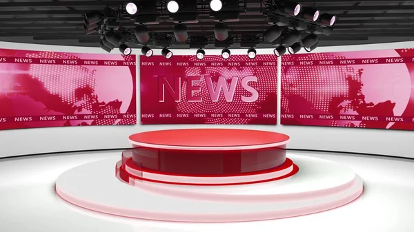 Tv studio. News room. Blye and red background. General and close-up shot. News Studio. Studio Background. Newsroom bakground. The perfect backdrop for any green screen or chroma key video production