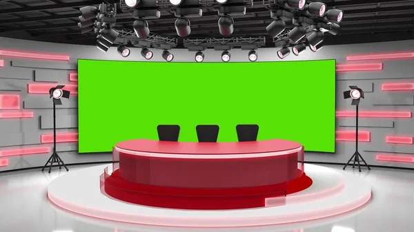 Studio TV. Salle de presse. Blye et fond rouge. Général et gros plan. News Studio. Studio Background. Salle de presse boulangerie. La toile de fond parfaite pour n'importe quel écran vert ou chroma key production vidéo — Photo