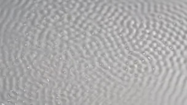 Vibration et résonance. Distribution des ondes sonores sur la surface blanche du lait. Cercles et ondulations de liquide laiteux lorsqu'ils sont excités par des vibrations à différentes fréquences. Au ralenti. Gros plan. — Video