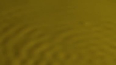 Titreşim ve titreşim. Sütün sarı yüzeyinde ses dalgalarının dağılımı. Farklı frekanslardaki titreşimler tarafından uyarıldığında süt damlacıkları ve dalgaları. Ağır çekim. Kapat..