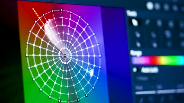 Color grading. Post production video or photo with Color wheel, selection and color correction. Program for video processing video software. Online courses on the Internet. Close up. — Stock Video