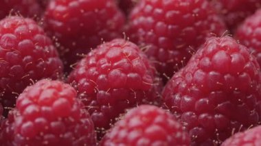 Rotasyon ahududunu kapat. Taze, sulu ahududu arkaplan, olgun vitamin meyveleri. Makro kırmızı ahududu meyvesi. Gıda geçmişi olarak taze ahududu. Sağlıklı yiyecekler, organik yiyecekler.