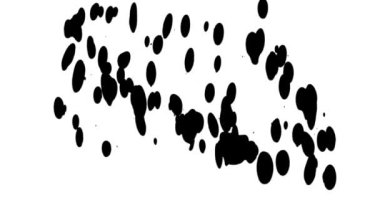 Beyaz arka plana damlayan siyah boya damlaları. Dökülen mürekkep lekeleri soyut bir sıçrama ve su damlası deseni oluşturur. Siyah suluboya damlaları. Kapatın. Yavaş çekim hazır 59.94fps.