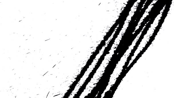 Spilling black paint on a white background. Spray of ink spreads over the white surface in the form of abstract lines and patterns. Black watercolor paint flow. Close up. Slow motion ready 59.94fps. — Stock Video