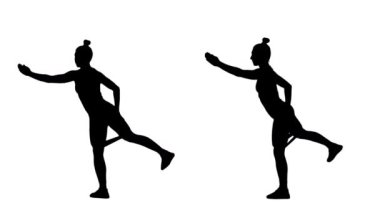 Spor kıyafetli genç bir kadın spor lastiğiyle egzersiz yapıyor. Bacak egzersizi, kadınlar için spor. Yeşil ekran arkaplanında 2 / 1 Kolaj Öngörünümü tam uzunlukta. Yavaş çekim hazır 59.94fps.