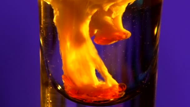 Glass of splashing alcohol liquid — Stock Video