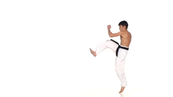 Karate ember teszi a bukfenc — Stock videók