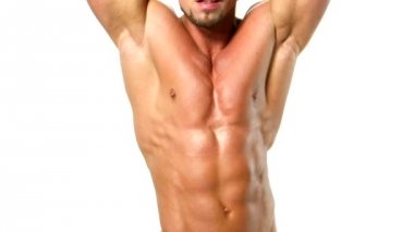 genç adam, bodybulider isolatedon beyaz kas ve seksi gövde