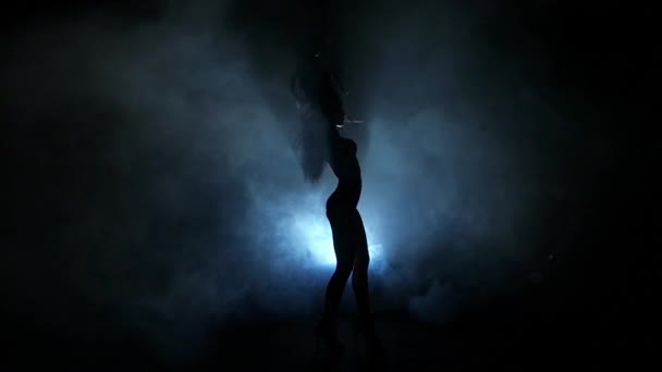 ナイトクラブで女性のシルエットを踊る。スローモーション. — ストック動画