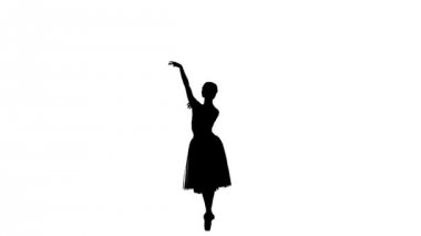 Young ballerina making dance trick, grands battements, on white background, silhouette, slow motion