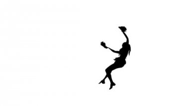 Young cheerleader with pom-poms, acrobatic, Silhoutte, slow motion