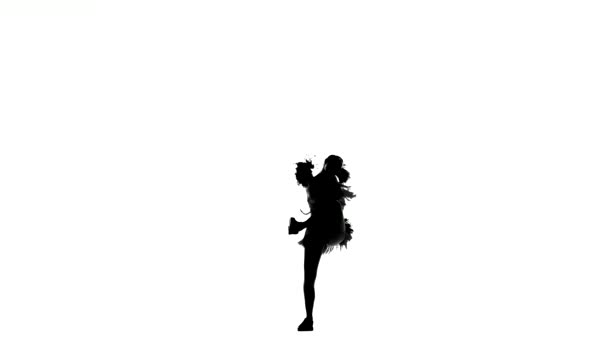 Cheerleader. Geïsoleerd op witte achtergrond. Silhouet — Stockvideo