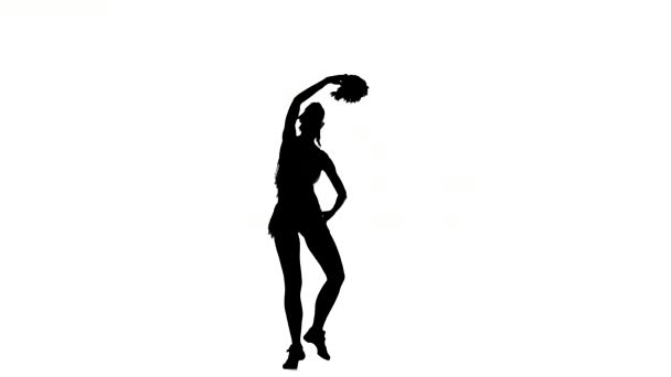 Young cheerleader with pom-poms smiling at camera. Silhoutte — Stockvideo