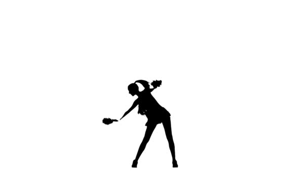 Young cheerleader with pom-poms. Silhoutte, slow motion — Stock Video