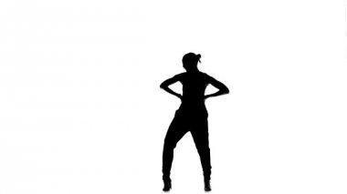 Young social latina dancer woman continue dancing, on white, silhouette