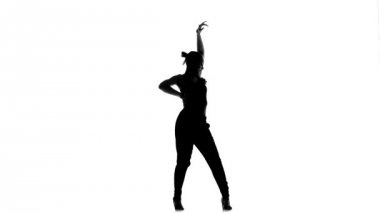 Çekici sosyal latina dansçı kadın dans devam, beyaz, siluet