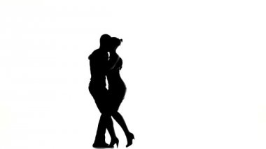 Kız ve çıplak gövde yalınayak dans sosyal latino dansçılar beyaz, siluet üzerinde dans ile afro Amerikan adam