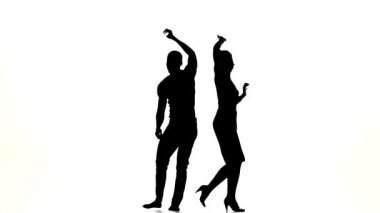 Beyaz, yavaş çekim, siluet üzerinde eylem latino dansçılar çift