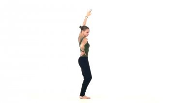 Talanted, güzel sosyal latin dansçı kız beyaz, yavaş hareket, dans hamle yapma