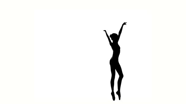 Kleine mooie ballerina meisje danser op wit. Silhouet — Stockvideo