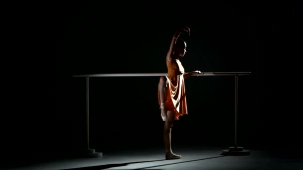 Bailarina en la sala de ballet en negro — Vídeo de stock