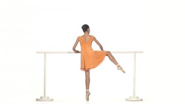 Young Ballerina in  dress Posing on White Background