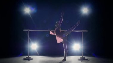 barre yakınında balerin dansçı. Duman. yavaş çekim