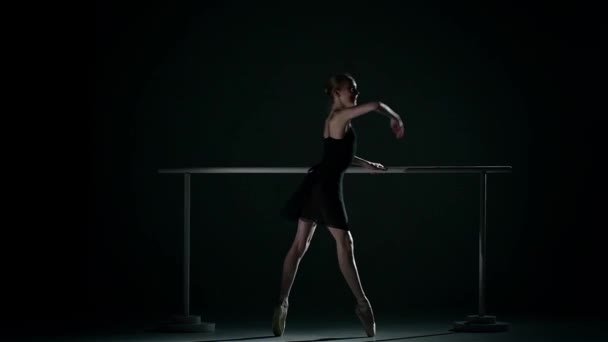 Little cute girl ballerina in dress large hall. slow motion — Stock Video