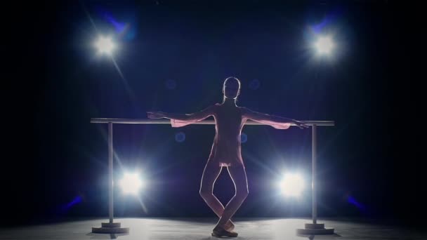 Балерина біля балету. дим. повільний рух — стокове відео