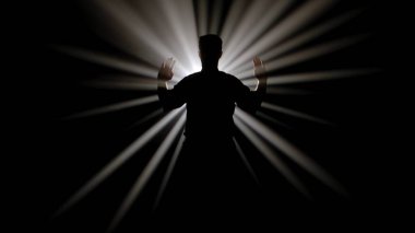 Bir dövüş sanatları ustasının karanlık figürü yeteneklerini geliştirir. Güçlü beyaz bir ışığın önünde çeşitli duruşlar sergiler. Radyasyon ışınları oluşturur..