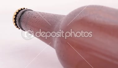 Beyaz arka planda izole edilmiş bir şişe bira.