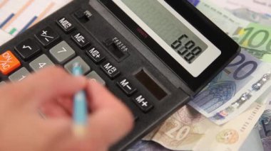 Ofiste hesap makinesiyle çalışan iş adamı