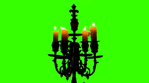 在绿色屏幕上的老式烛台蜡烛 — 图库视频影像
