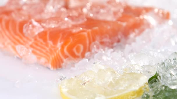 Closeup of slice of red fish on ice in the fish market — Stock Footage Closeup of slice of red fish on ice in the fish market Stock Footage