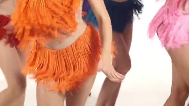 Female legs in dance. Close up. Dresses of different colors. details. Close up — Stock Video