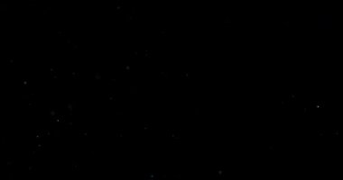 Dumanlı havada rastgele uçuşan küçük toz bulutu, nesne reklamları için boş uzay şablonu. Düşük ışıkta beyaz toz parçacıkları boş siyah kontrastlı zemin üzerinde, yakın çekim.