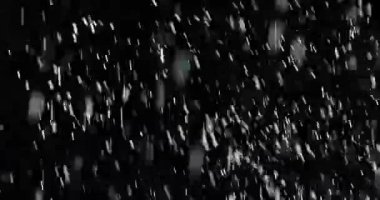 Toz parçacıkları ya da beyaz kar havada rastgele dağılır ve spot ışıkları altında siyah bir zeminde parlar. Üst üste efektli arkaplan.