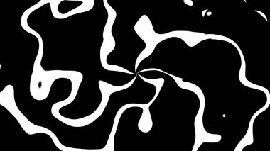 Çarpık, kıvrımlı çizgileri olan siyah beyaz bir desen optik bir illüzyon etkisi yaratıyor..